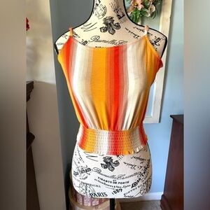 LoveFire XS Red Orange White Striped Crop Top